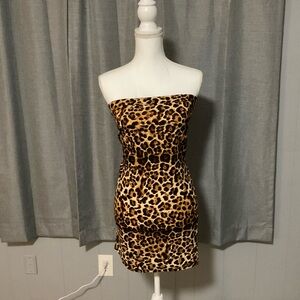 Moon Collection Strapless Leopard Dress